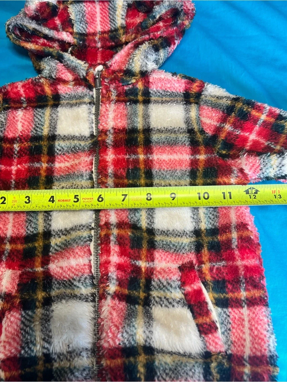 Old Navy Toddler Plush Fleece Plaid Hooded Jacket Red 3T